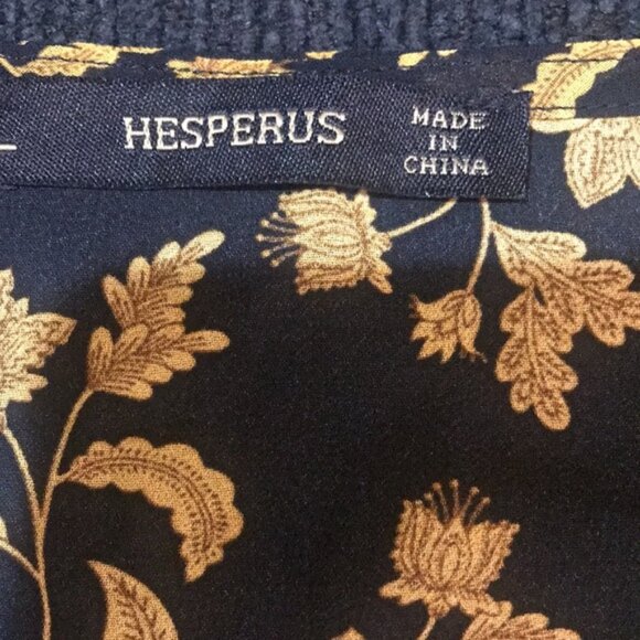 Black & Gold Floral Long Puffed Sleeve Dress Elastic Waist Layered Ruffle Hem-L - Picture 11 of 14